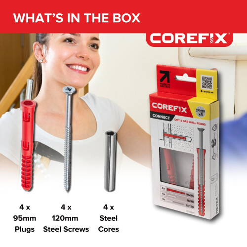 Corefix Connect 120mm Screw Heavy Duty Dot & Dab Wall Fixings - 4 Pack 2