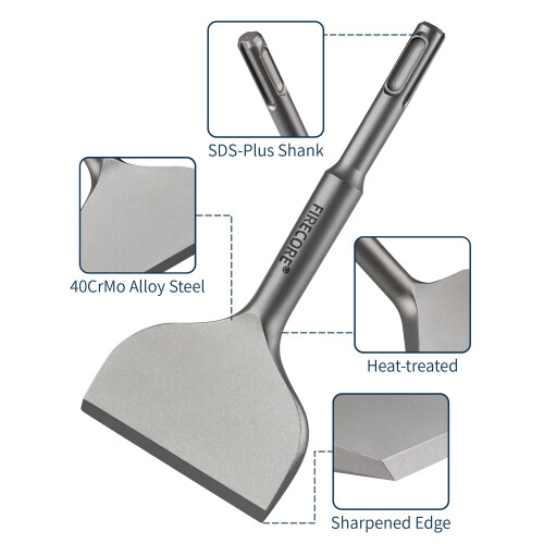 Firecore SDS Plus Chisel 165mm x 75mm Angled Bent Tile Chisel, wide chisel for ceramics, floor tiles - FS18365 1