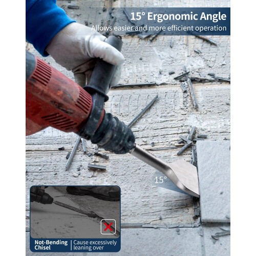 Firecore SDS Plus Chisel 165mm x 75mm Angled Bent Tile Chisel, wide chisel for ceramics, floor tiles - FS18365 2