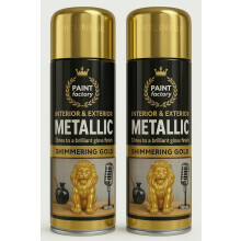 HitlineUK 2 x Metallic Shimmering Gold Spray Paint Interior & Exterior Aerosol Can 400ml