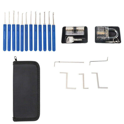 30 Pieces Lock Picking Tool Set With 2 Transparent Training Locks and Updated Version Card Kit - 4 Training Levels for Beginner and Locksmith 1