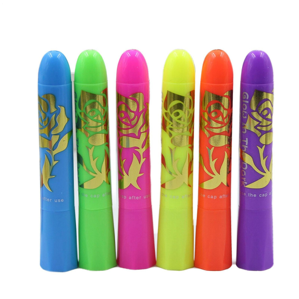 Dark Neon Face Paint Uv Reactive Crayons Glow In The Blacklight Body Makeup Set 6 Colors