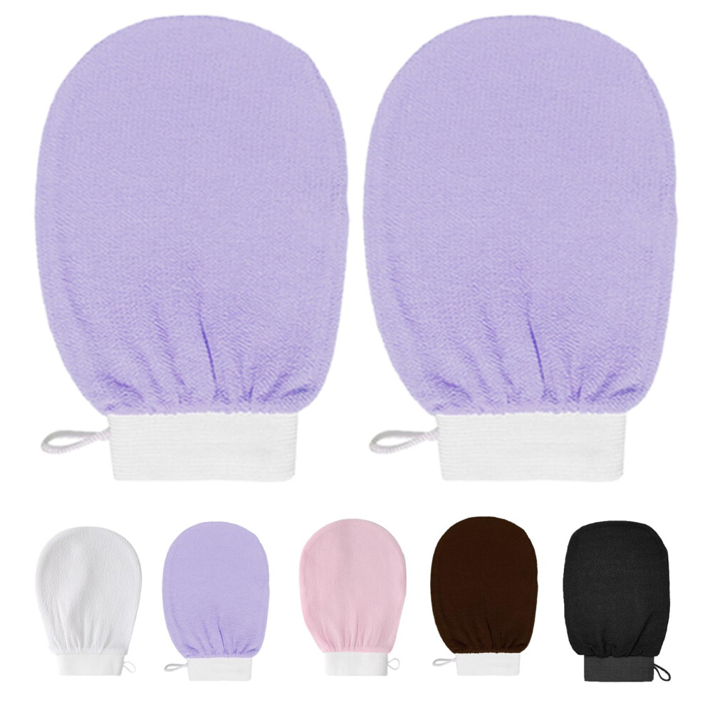 Purple Dualsided Exfoliating Glove And Body Scrub Mitt For Smooth Skin Spa Quality 2 Pack