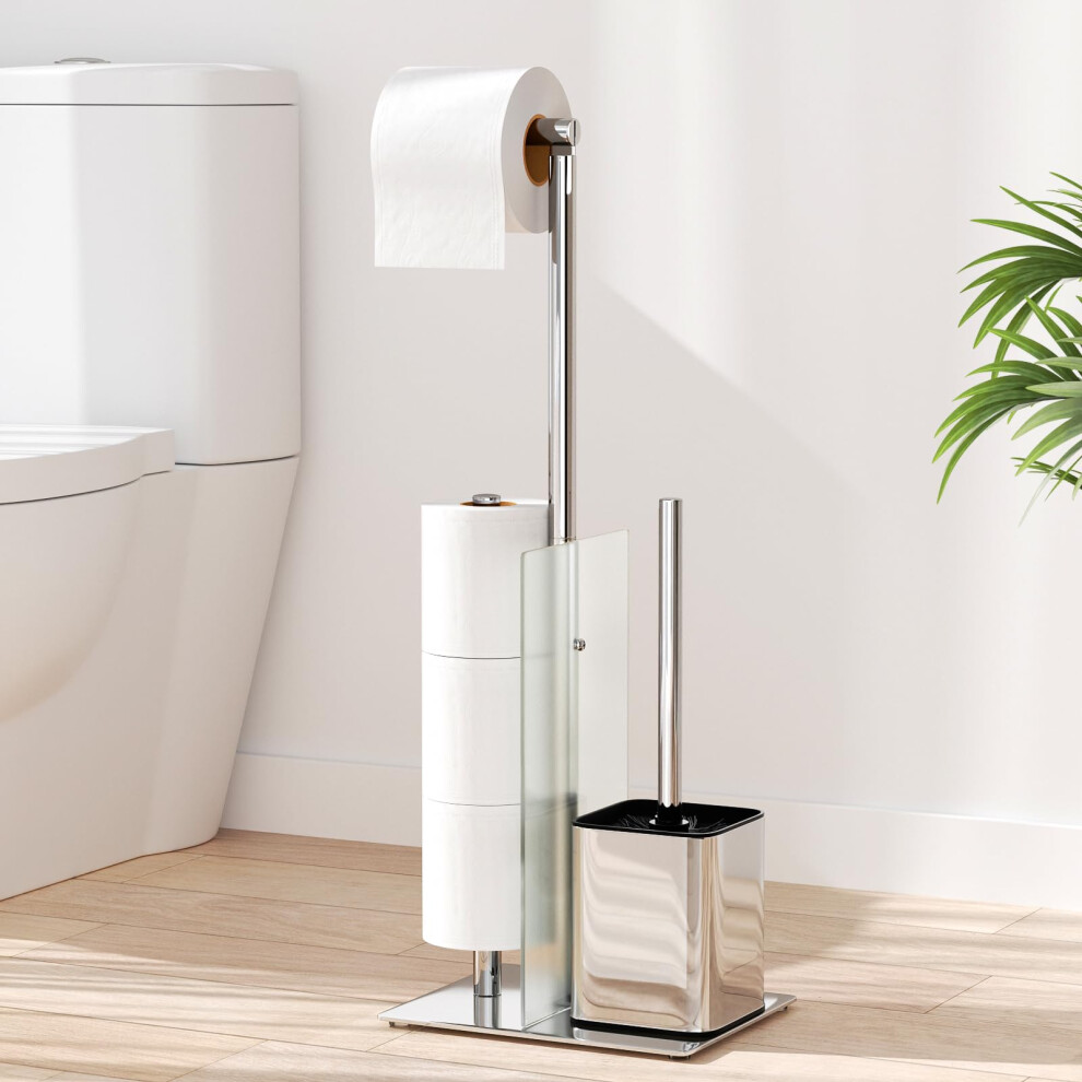 Susswiff Toilet Roll Holder With Brush - Stainless Steel Free Standing Glass Baffle, Paper And Brush, Silver (Bsp-1482) 5051226991462