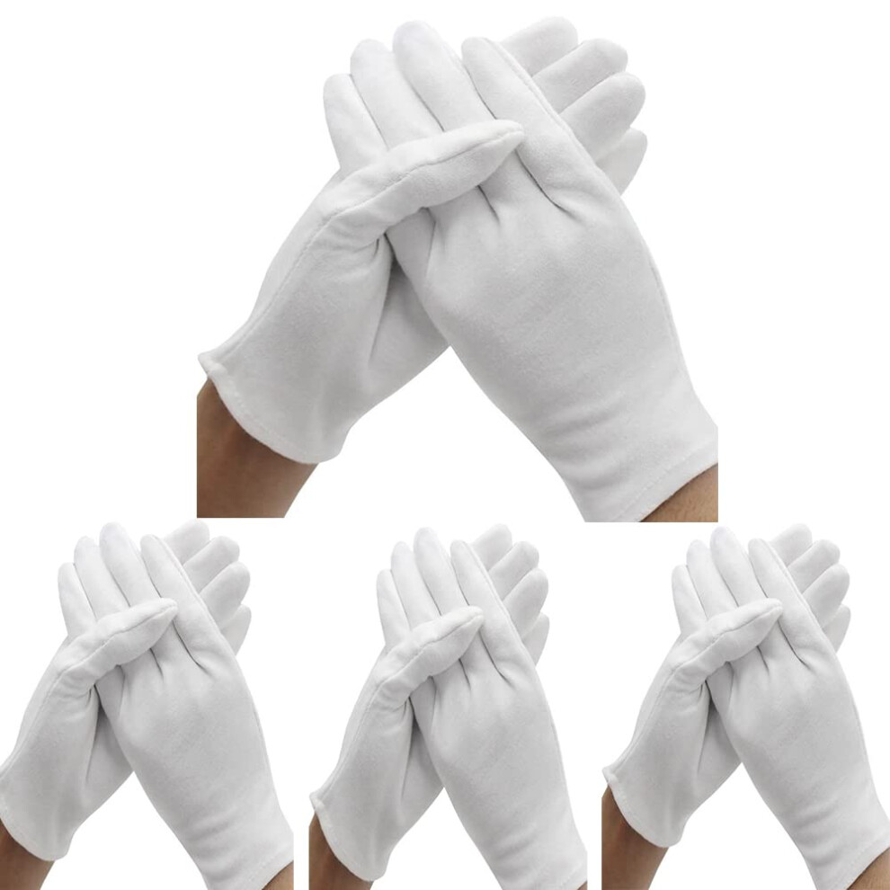Bweissth White 24 Pcs (12 Pair) Cotton Gloves For Dry Hand Moisturizing, Cosmetic Eczema Hand Spa And Coin Jewelry Inspection, Checking And Serving