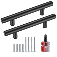 Yibaijia 4 Pcs Black Kitchen Cupboard Handles, Cabinet Door Pulls Handles, T Bar Handles Knobs