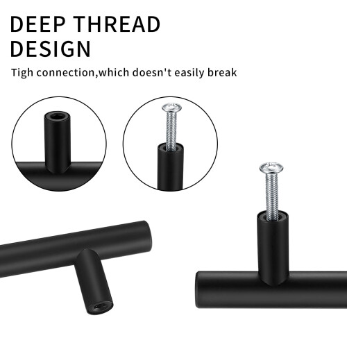 Yibaijia 4 Pcs Black Kitchen Cupboard Handles, Cabinet Door Pulls Handles, T Bar Handles Knobs 2