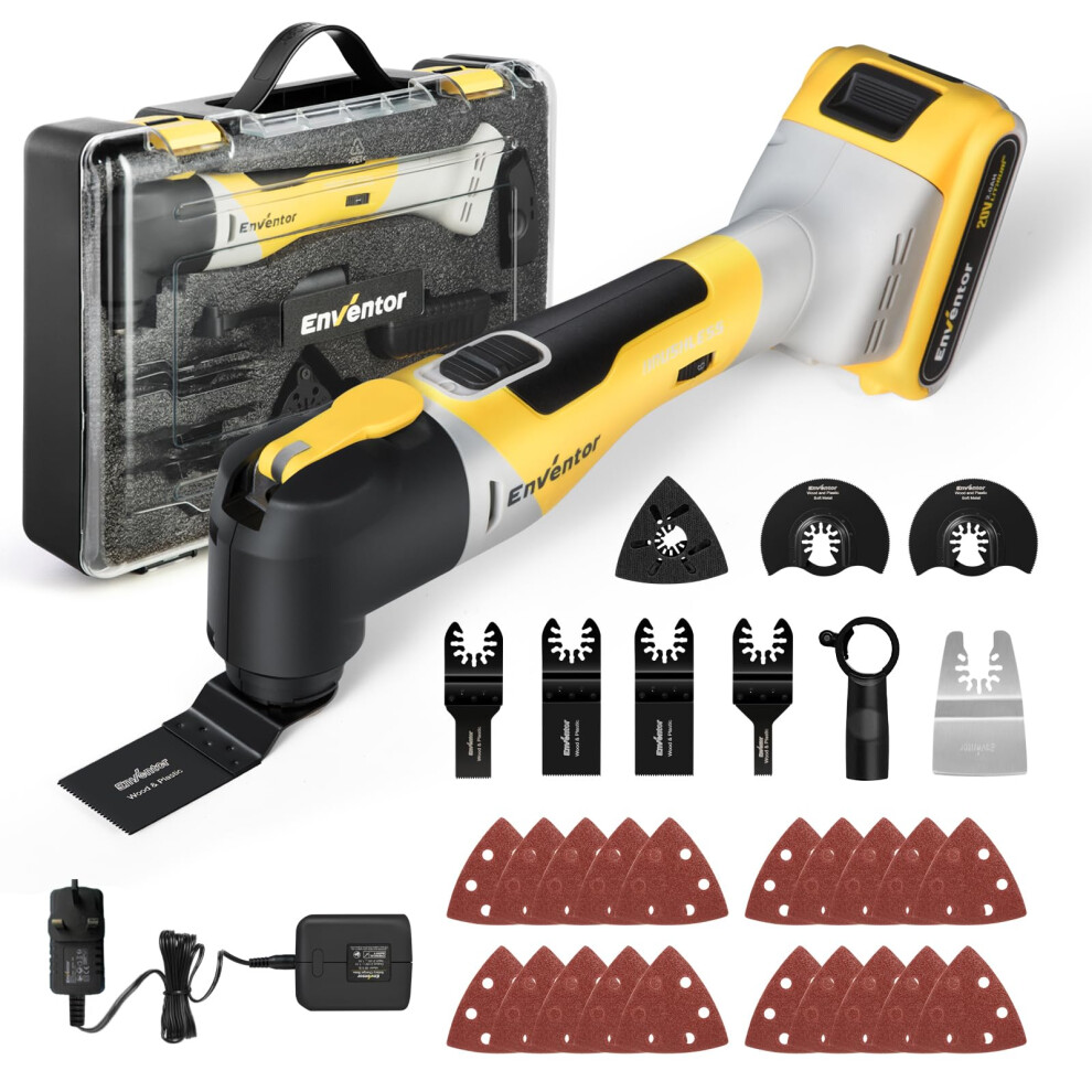 Enventor Brushless Oscillating Multi-Tool, 20V Cordless Oscillating Multi Tools With 2.0Ah Battery, 12000-19500Rpm, 6 Variable Speeds, 4Oscillation 3358870393423