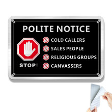 SINMAO Polite Notice No Cold Calling Sticker Metal Brushed Aluminium 15x10cm, No Sales People Sign for Front Door,No Religious Groups Sign