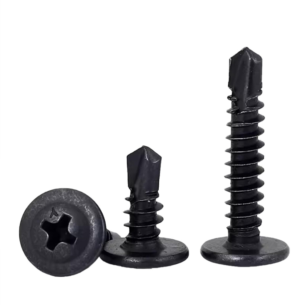 Fandway 100Pcs Wafer Head Self Tapping Screws Metal,M4.2x13mm Self Drilling Screws For Steel,Modified Truss Head Tek Screw,Black Oxide Sheet Metal 5051226616594