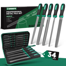 Tonmifr Professional Metal File Set 34Pcs Industrial Grade High Carbon Steel,5 Shapes (Flat/Half Round/Round/Triangle/Square) for Hardened Steel, Met