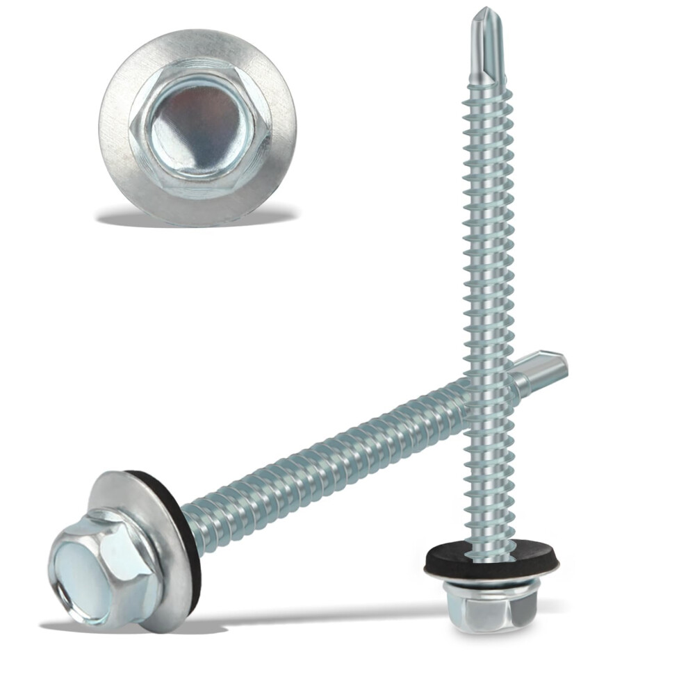 60Pcs Roofing Screws With Rubber Washers 4.8X55mm Hex Head Self Tapping Screws Tech Screw For Metal Zinc Plated Corrugated Roofing Cladding Steel Scr 4150296454967