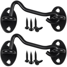 2 Pack Hook and Eye Latch, 3 Inch Black Cabin Hooks Stainless Steel Eye Gate Latch Easy Lock