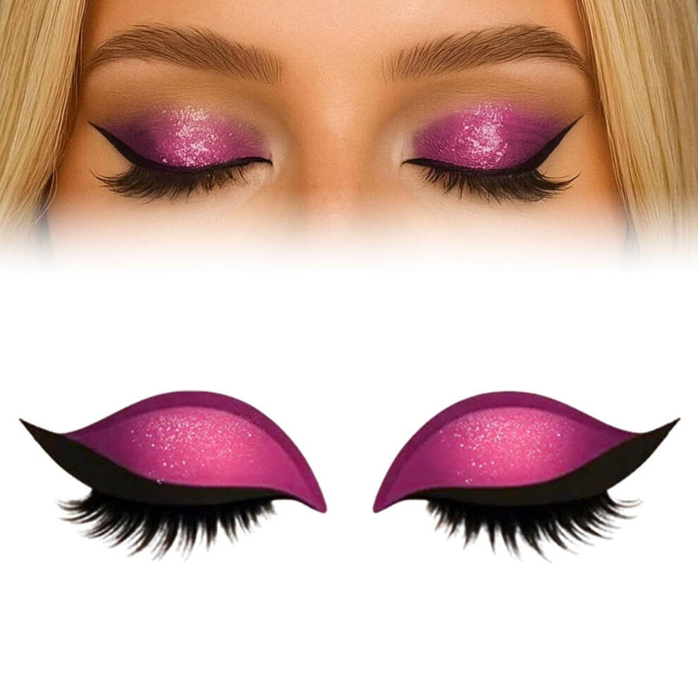 Pink 3In1 Eye Makeup Stickers With Eyeliner And Lashes, Reusable Waterproof Lazy Eyeshadow