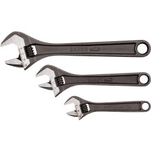 Bahco BHADJUST 3 ADJ3 Set of 3 Adjustable Wrenches (8070/8071 / 8072), Grey, 16 degree head angle