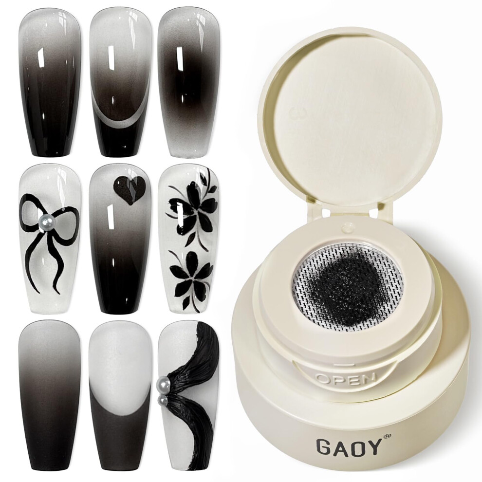 Black Ombre Gel Nail Polish With Sponge Applicator, No Wipe Gradient Gel For Aura And Blush Nails