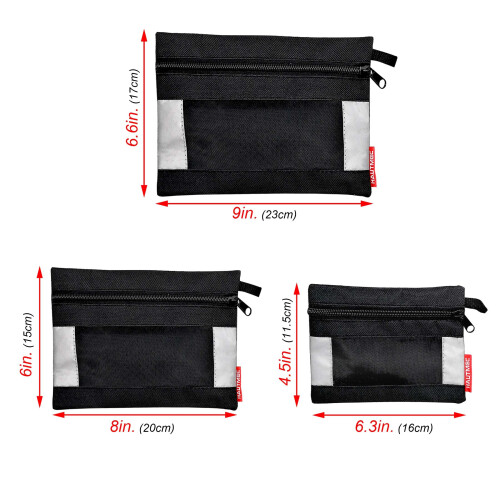 HAUTMEC 3 Pieces Small Tool Pouch, Multi Function Zippered Tool Poly Bag with Mesh Window, Heavy-Duty Clip Organizer HT0126-TB 1
