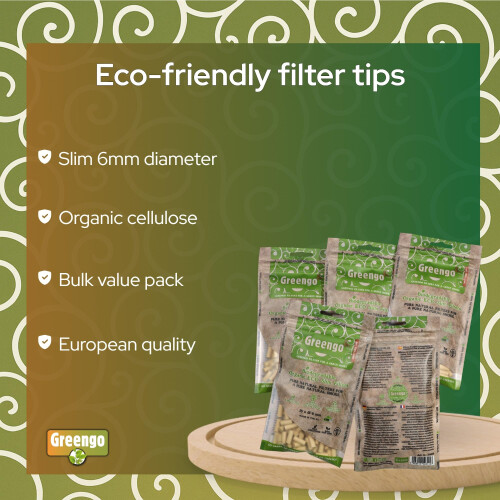 1000 Greengo Biodegradable Organic ECO Unbleached Slim 6mm Filter Tips 1