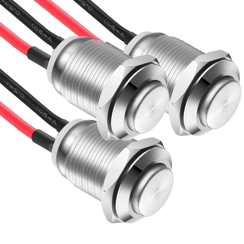 Gebildet 3 Pcs Prewired Waterproof Push Button Latching Self-Locking Stainless Steel Push Button On Off 12Mm 2A 12V/24V/125V/250V Ac (High Head) 5051226985393
