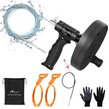 Topec 6 in 1 Snake Drain Auger 7.62M, Professional Sink Snake Hair Clog Remover Heavy Duty Pipe Snake for Bathtub Drain, Bathroom Sink, Kitchen and S
