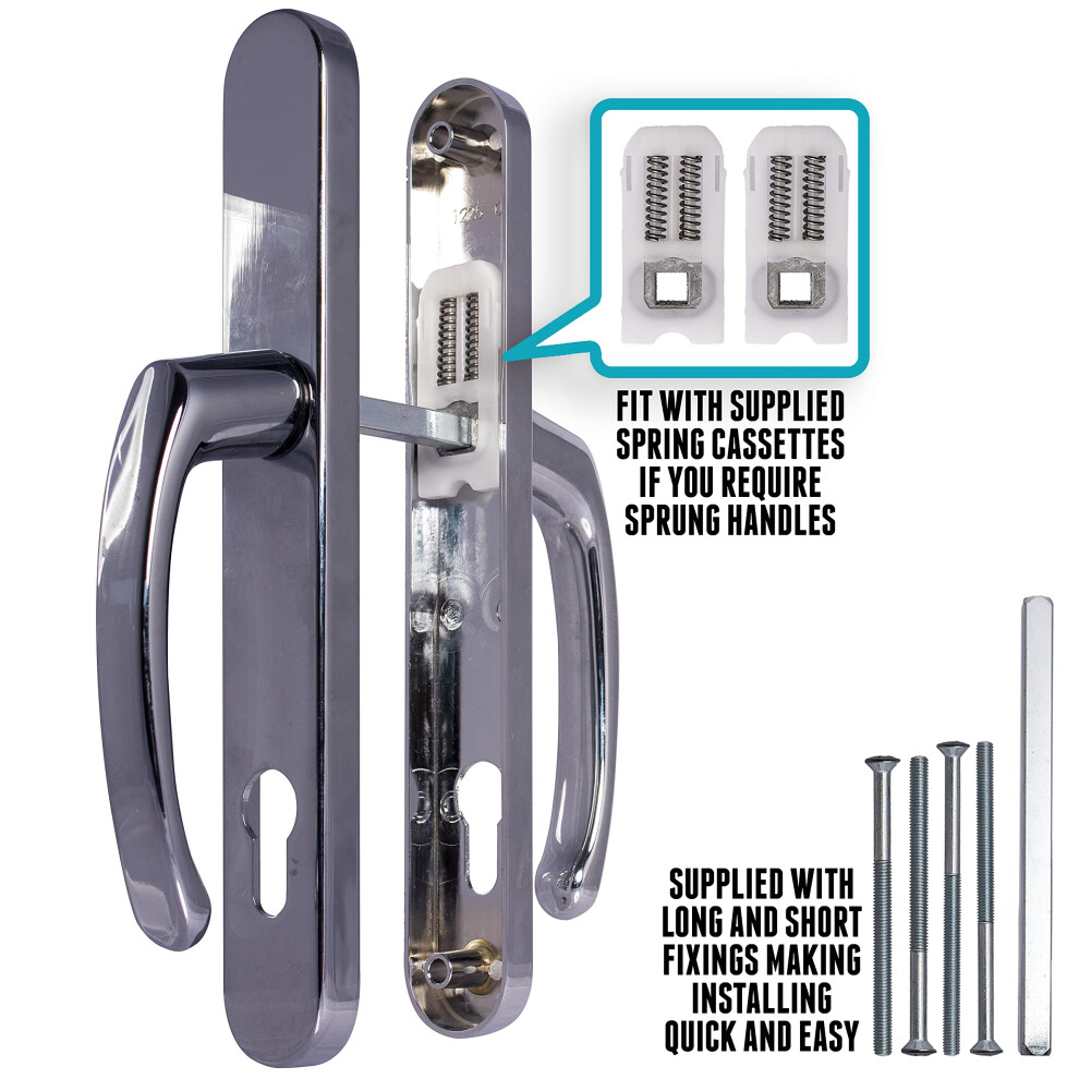 Upvc Door Handles - Polished Chrome - Lever/Lever - 92Mm Pz (Centres) - 210Mm Screw To Screw - Backplate 242Mm X 34Mm - Upvc Door Handle - External D 5005647430932