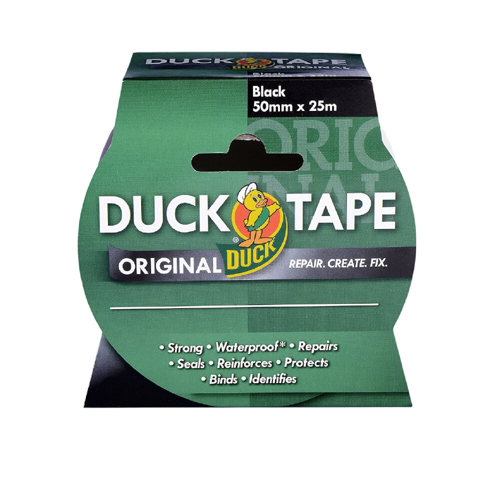 Duck Tape Original Black, 50Mm X 25M. The Original High Strength Waterproof Gaffer And Duct Adhesive Cloth Repair Tape 5051226953828
