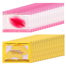 30 Pairs 24K Gold Under Eye Patches and Hydrating Crystal Lip Masks for Dark Circles and Dry Lips