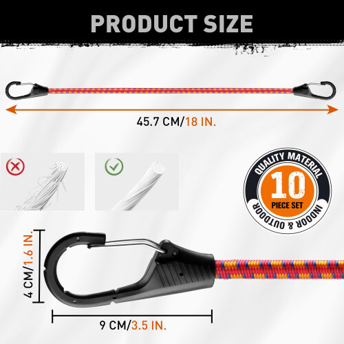 HORUSDY 10-Piece Heavy Duty Bungee Cords with Meta 2