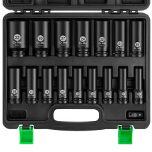 Ginour Impact Socket Set 1/2 Inch, 17PCs Drive Master Deep Impact Socket Set 10mm - 32mm, Metric, Cr-Mo, 6 Point, with 3/8'' to 1/2'' Adapter