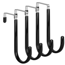 MOXYOY 4 Packs Black Over The Door Hooks,Sturdy Stainless Steel Overdoor Hangers with Anti-Scratch Surface,4.5cm Coat Hooks for Clothes,Towels,Christ