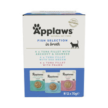 Applaws 100% Natural Wet Cat Food, Pouch Multipack Tuna Selection in Broth, 70 g