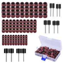 AUSTOR 132 Pieces Rubber Sanding Drum with Free Box, Including 120 Sanding Bands and 12 Drum Chuck for Dremel Rotary Tools
