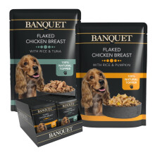 HiLife Banquet Adult Wet Dog Food, Flaked Chicken Breast with Rice & Tuna / Flaked Chicken Breast with Rice & Pumpkin, 100% Natural Ingredients (30 P