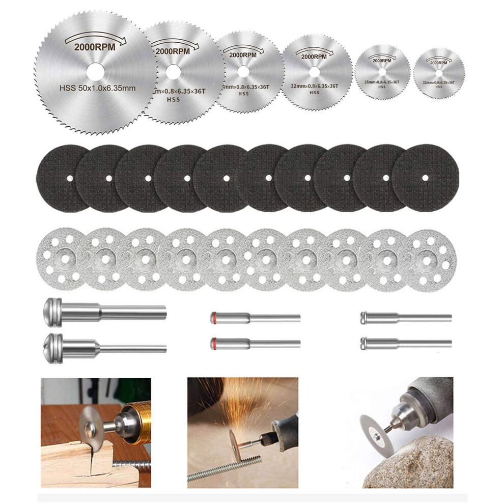 Cutting Discs For Dremel Rotary Tool, Diamond Cutting Wheels 10Pcs, Hss Circular Saw Blades 6Pcs With 1/8" Shank, Resin Cutting Discs 10Pcs For Wood, 5005233395461