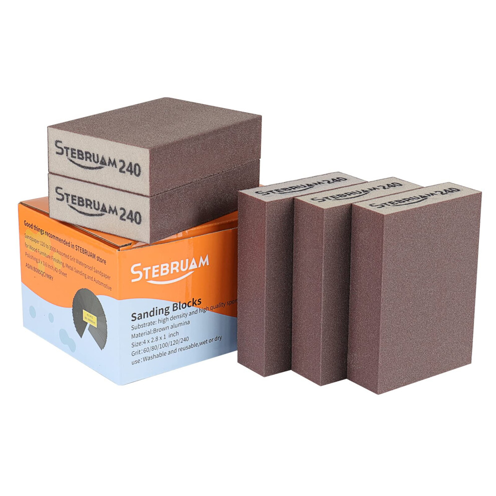 Stebruam 5 Pieces Sanding Sponges,Coarse And Fine Sanding Blocks -240 Grits Specifications Sanding Pads,Sand Sponge Washable And Reusable,Sand Paper 5051226604713
