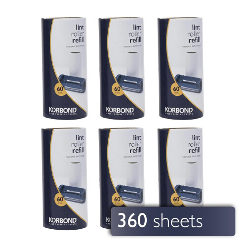 Korbond Lint Roller Refills 6 Pack - 360 Sheets Lint Rollers, Lint Remover, Pet
