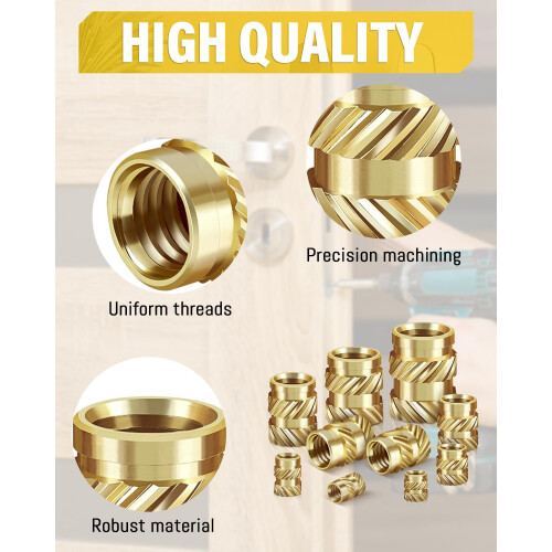 Caianwin 50PCS Thread Insert M4 Brass Heat Set Insert for for Plastic and 3D Printing Components - Brass Metric Knurled Nuts 2