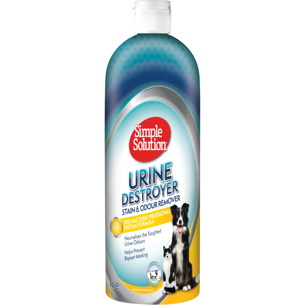 Simple Solution Urine Destroyer Enzymatic Cleaner, Pet Stain And Odour Remover With Pro-Bacteria Cleaning Power - 1 Ltrs