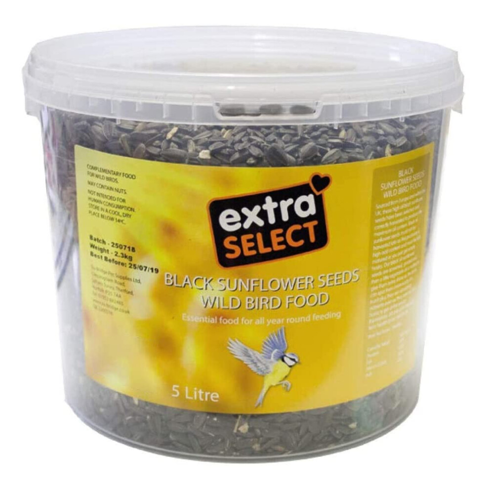 Extra Select Sunflower Seed Wild Bird Food, 5 Litre Tub Black