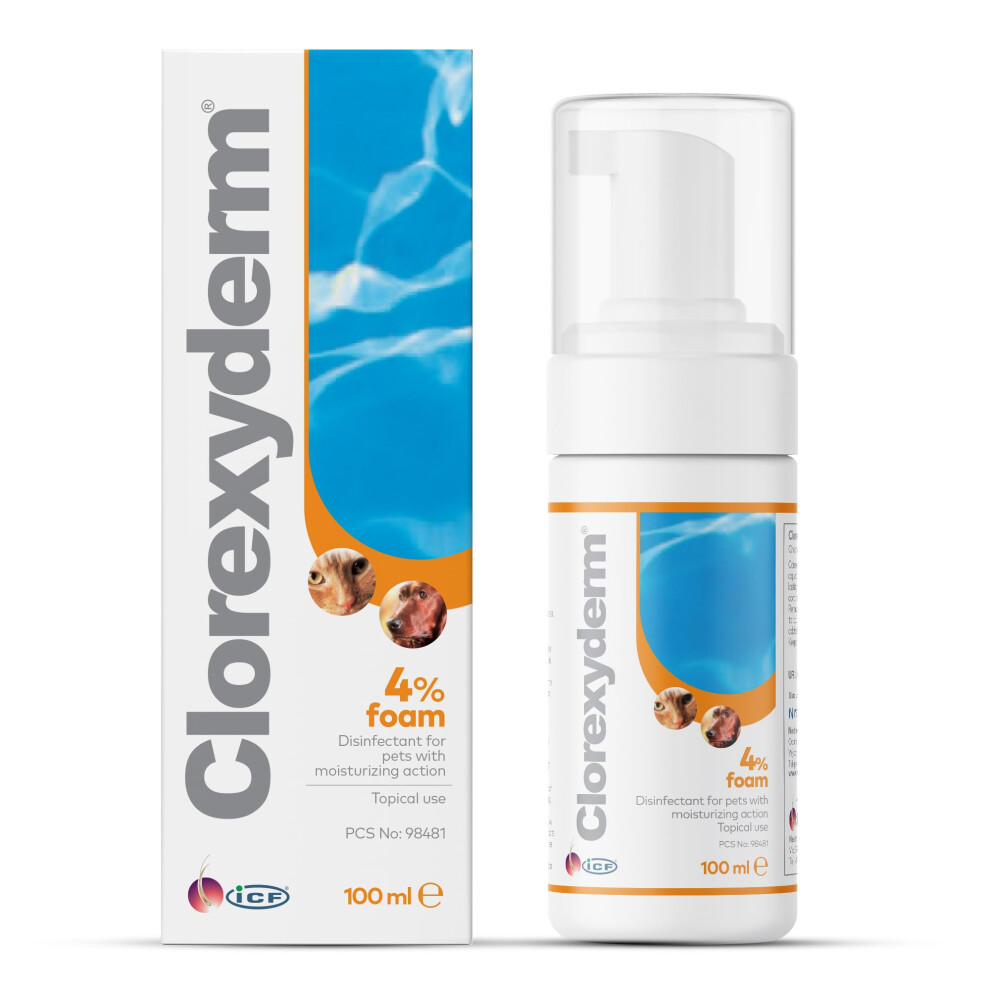 ICF | CLX 4% Foam Mousse | Dry Shampoo for Dogs & Cats | Antibacterial & Antifungal | Dry Itchy Skin Relief | Moisturises, Soothes & Softens Skin & C
