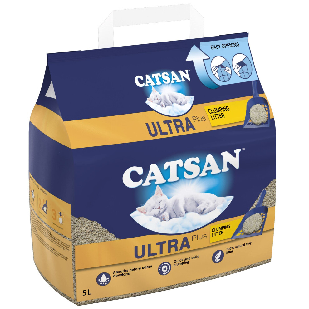 New Catsan Litter Ultra Plus Clumping Cat Litter, Odour Eliminating, Extra