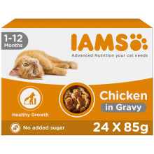 IAMS Delights Kitten Wet Food - Multipack Cat Food with Chicken in Sauce, Ideal Food for Junior Kittens from 1-12 Months, 24 x 85g