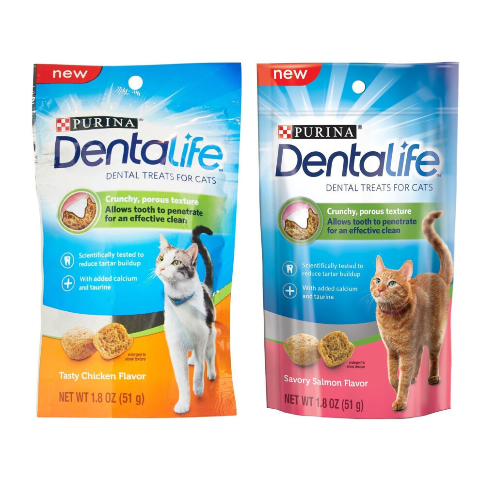 Purina Dentalife Dental Treats For Cats Bundle; Savory And Tasty Chicken Salmon