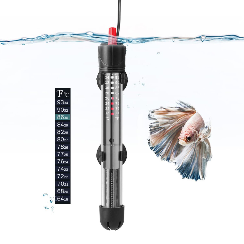 Hitop Hp-608 Submersible Aquarium Heater 25W 50W With Thermometer And Extra Sucker Cup (50W)