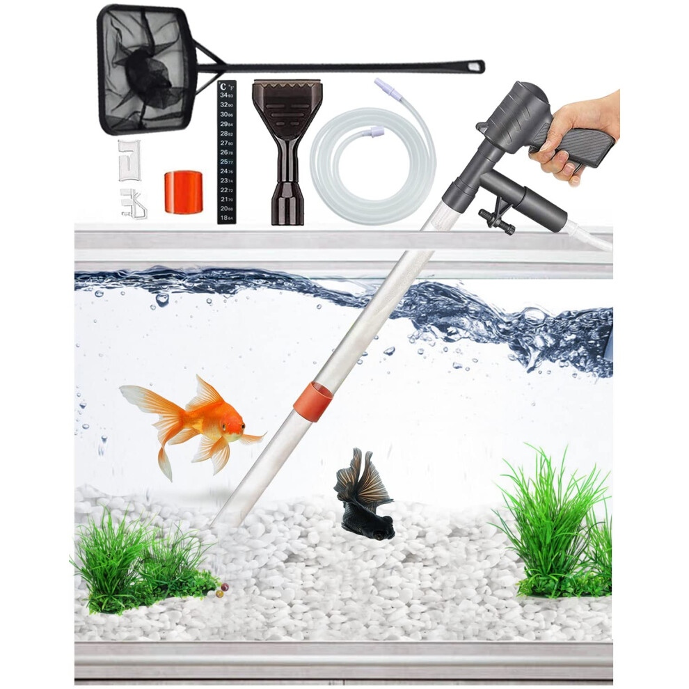 Qzq Aquarium Gravel Cleaner [2024 Edition] Vacuum Fish Tank Vacuum Cleaner Tools For Aquarium Water Changer With Aquarium Thermometers Fish