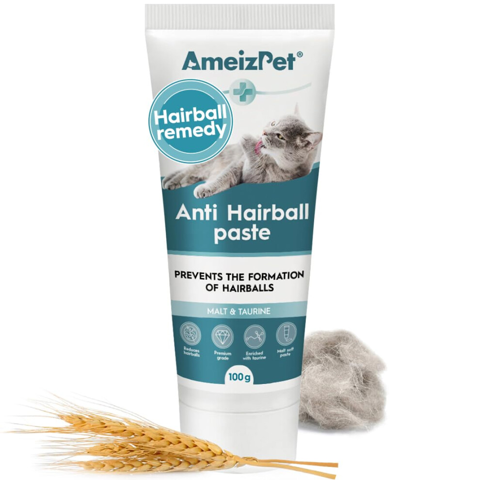 Ameizpet Hairball Remedy For Cats, Anti-Hairball Malt Paste For Pet Fur, Treatment For Long & Short Fur Cats, 100G (3.52 Oz)