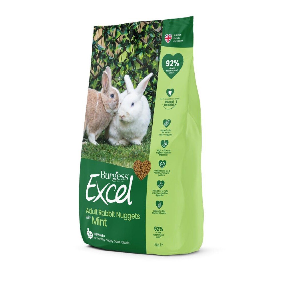 Excel Burgess Nuggets With Mint Adult Rabbit Food 3 Kg
