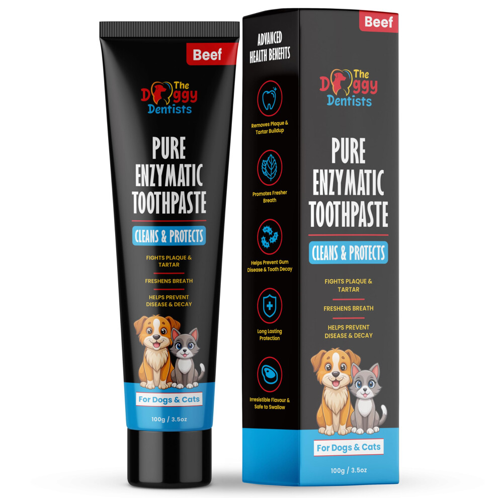 Vet Strength Pure Enzymatic Dog & Cat Toothpaste | 100g Beef Flavour | Enzyme Pet Toothpaste for Tartar Removal, Bad Breath, Teeth Cleaning | Safe fo