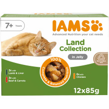 IAMS Senior Wet Cat Food Meat Variety Mix in Jelly 12 x 85g - No Added Sugar
