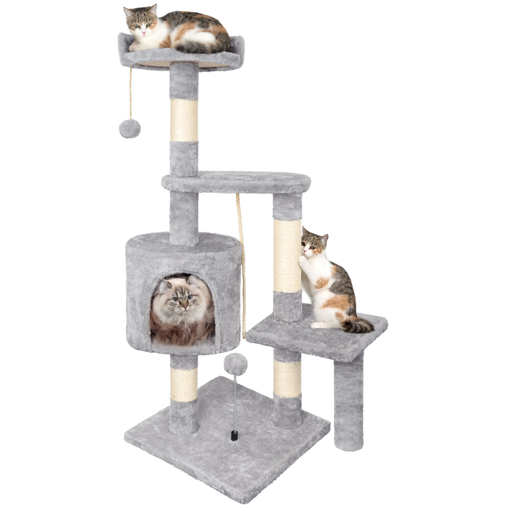Homidec Cat Tree, 112Cm Cat Scratching Post For Indoor Cats, Multi-Level Stable Cats Tower With Sisal Scratching Posts, Plush Toy Balls, Cav
